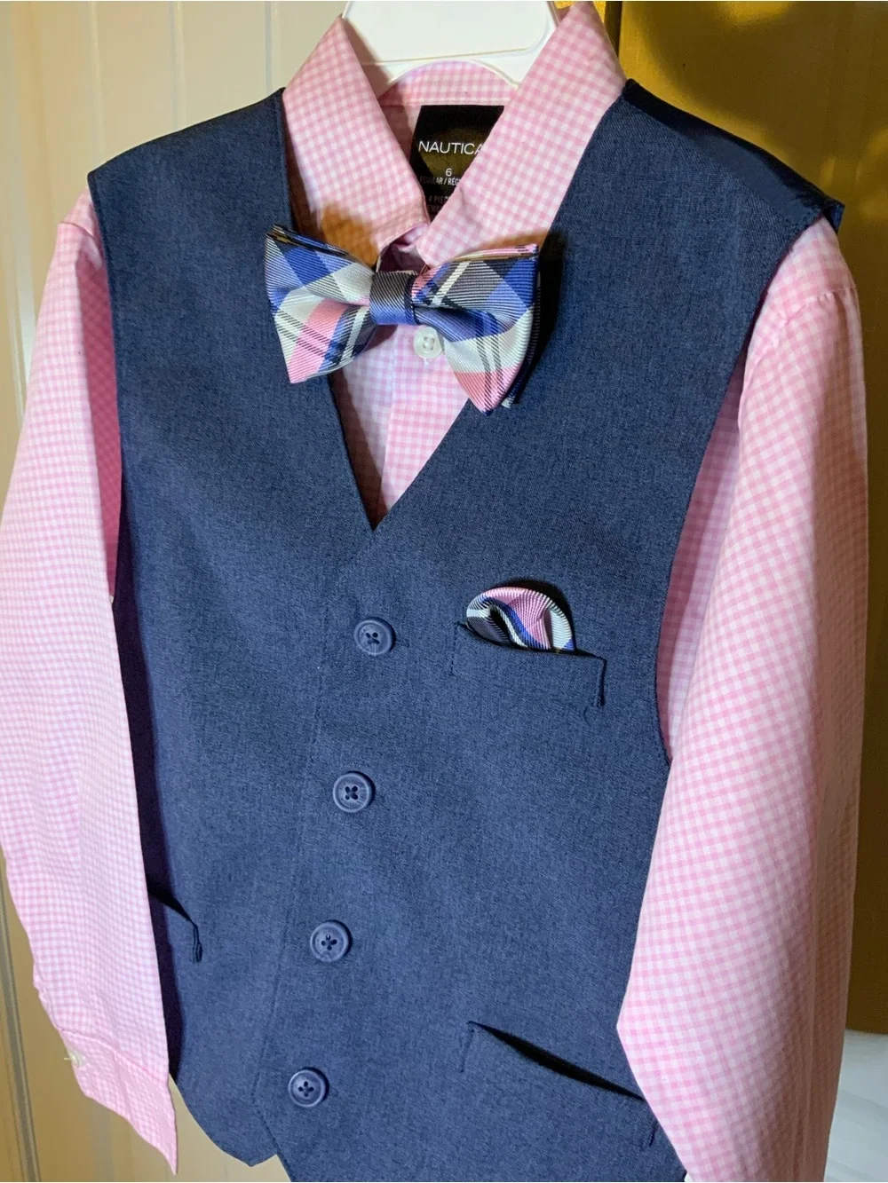 Nautica Boys Navy Floral Vest with Light Gray Bow Tie